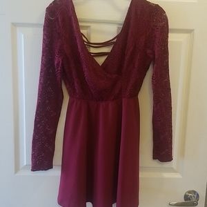 Long Sleeve Lace Burgundy Dress